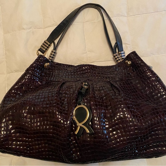 Roberta Di Camerino 100% leather Italian Croc-Embossed Burgundy Handbag - Picture 2 of 11